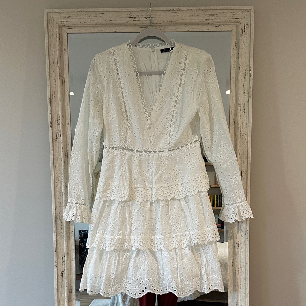 Sandro White Eyelet Long Sleeve Dress